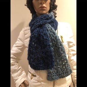 Handmade Crochet Knit Scarf Two Shades of Blue